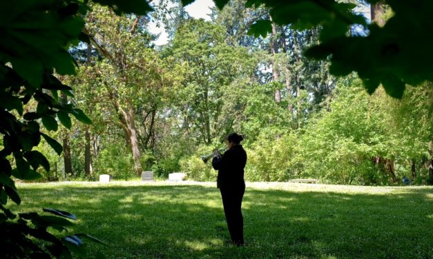 “Taps” at noon heralds an afternoon of tours and displays at the Eugene Masonic Cemetery, to commemorate Memorial Day